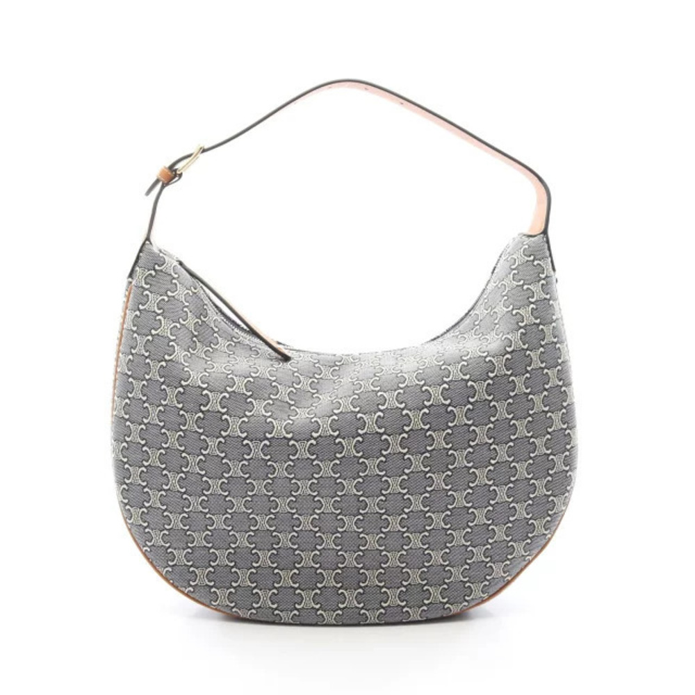 Celine Triomphe LULU Shoulder Bag Canvas Leather Navy Blue Ivory White Brown